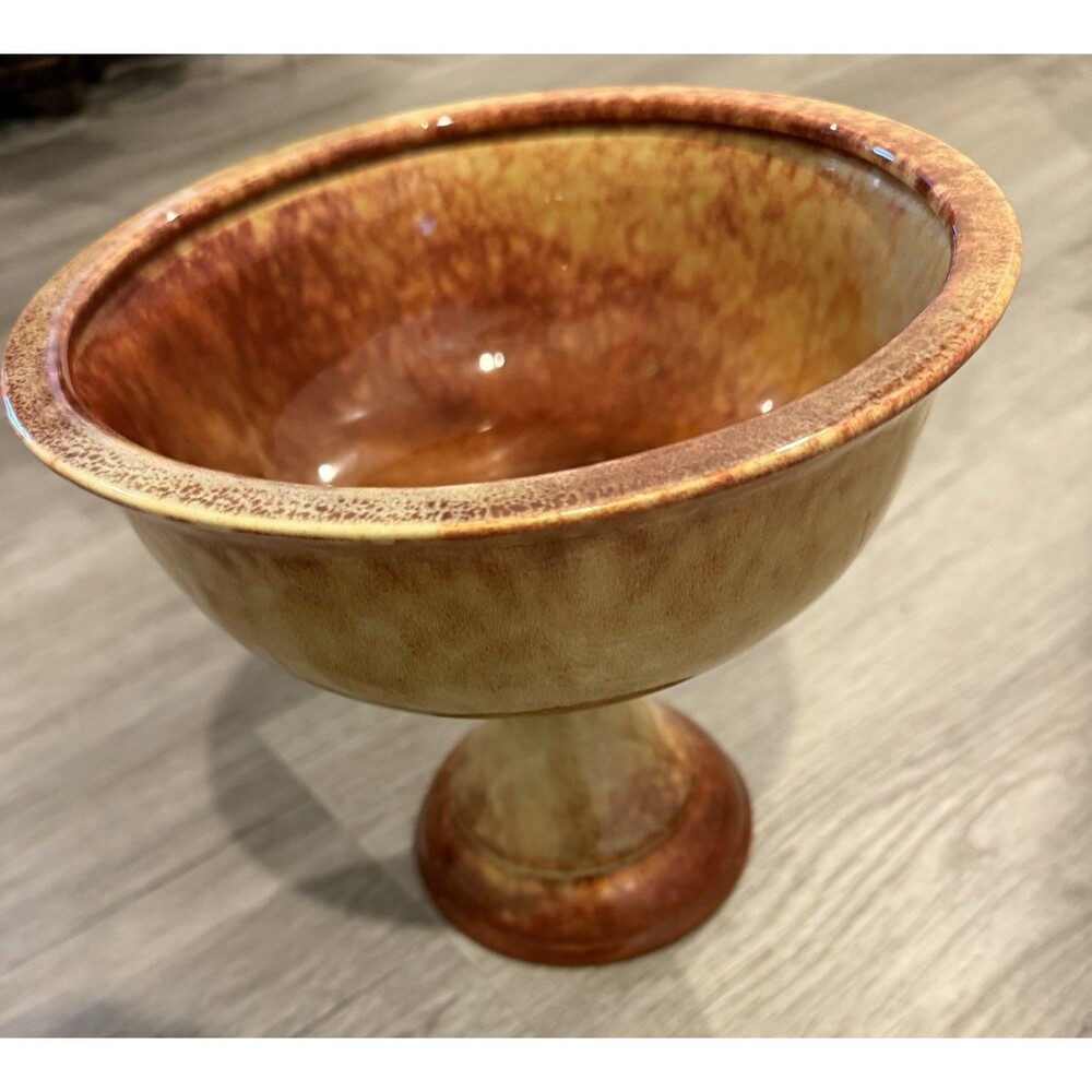 Haeger Pottery #808 Mid Century Gold Glazed Pedestal Planter Bowl Vase Fall